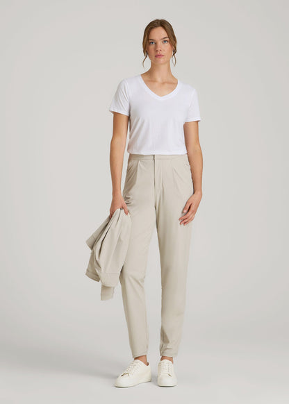 Commuter Pleated Jogger Pant for Tall Women in Stone