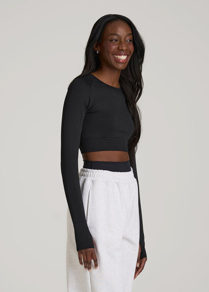Compression Long Sleeve Cropped Training Top for Tall Women in Black