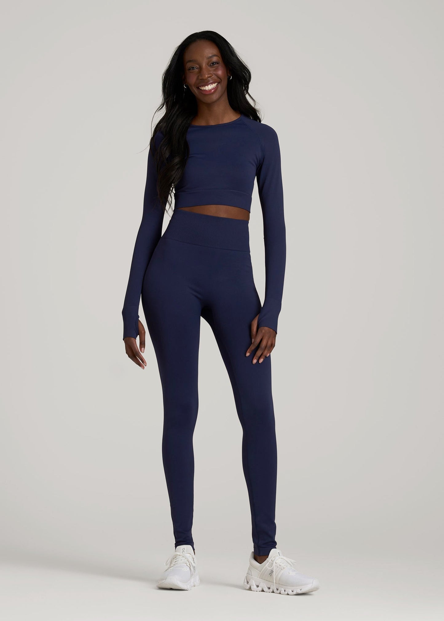 Compression Long Sleeve Cropped Training Top for Tall Women in Regal Blue