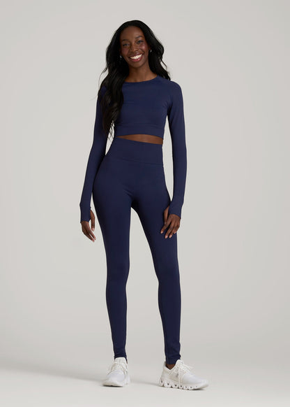 Compression Long Sleeve Cropped Training Top for Tall Women in Regal Blue