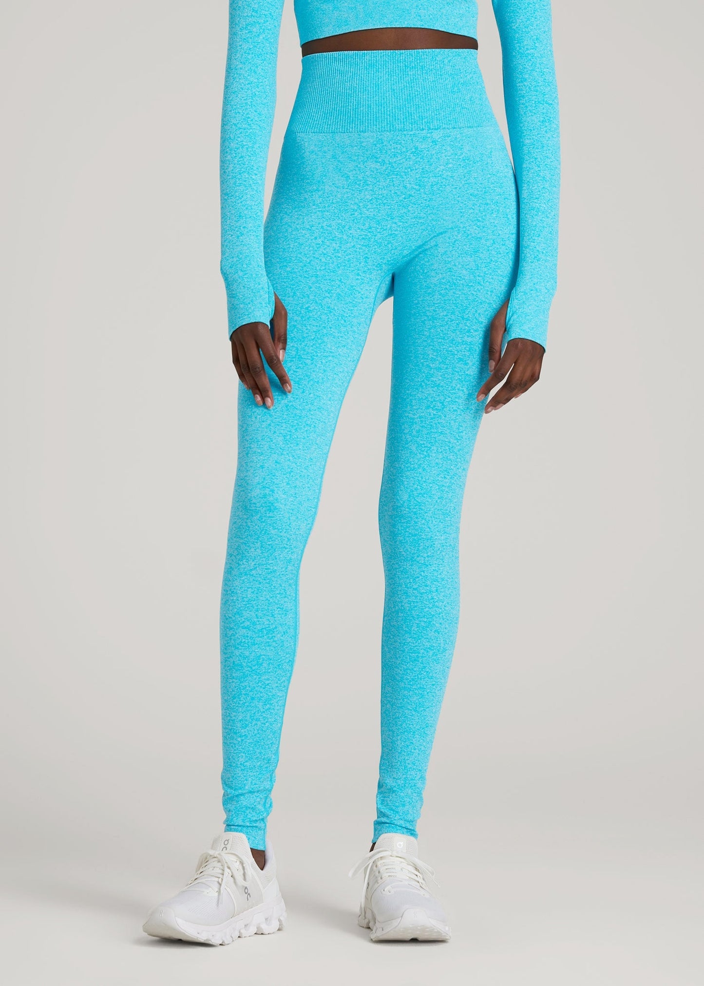 Compression Training Leggings for Tall Women in Scuba Blue Mix