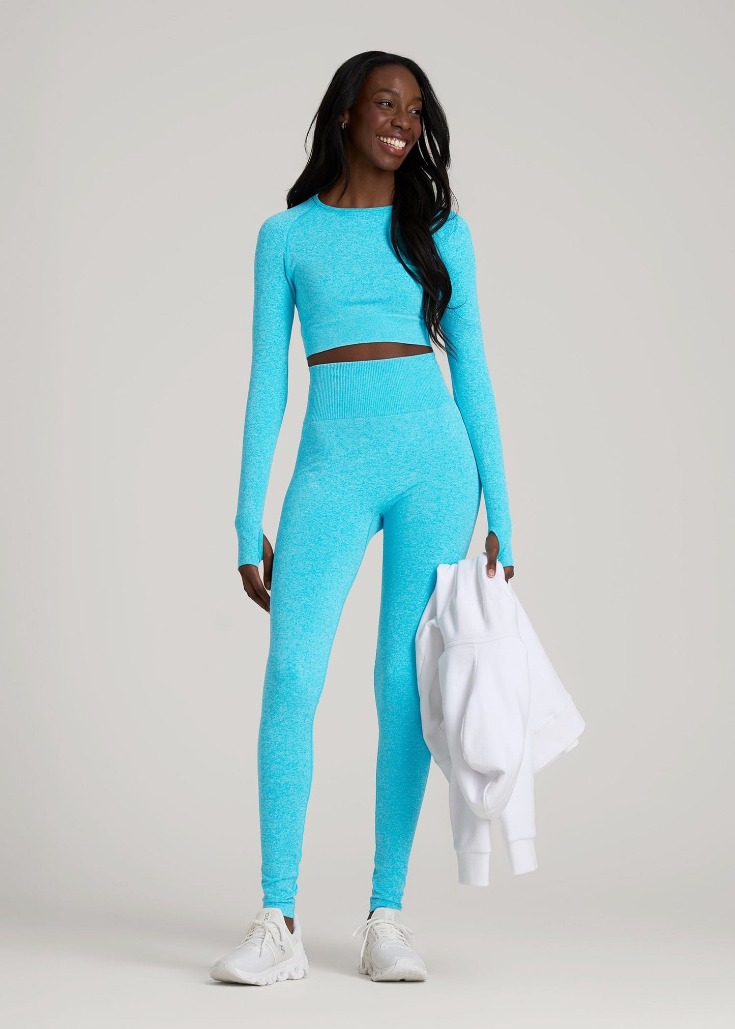 Compression Training Leggings for Tall Women in Scuba Blue Mix