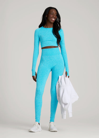 Compression Training Leggings for Tall Women in Scuba Blue Mix