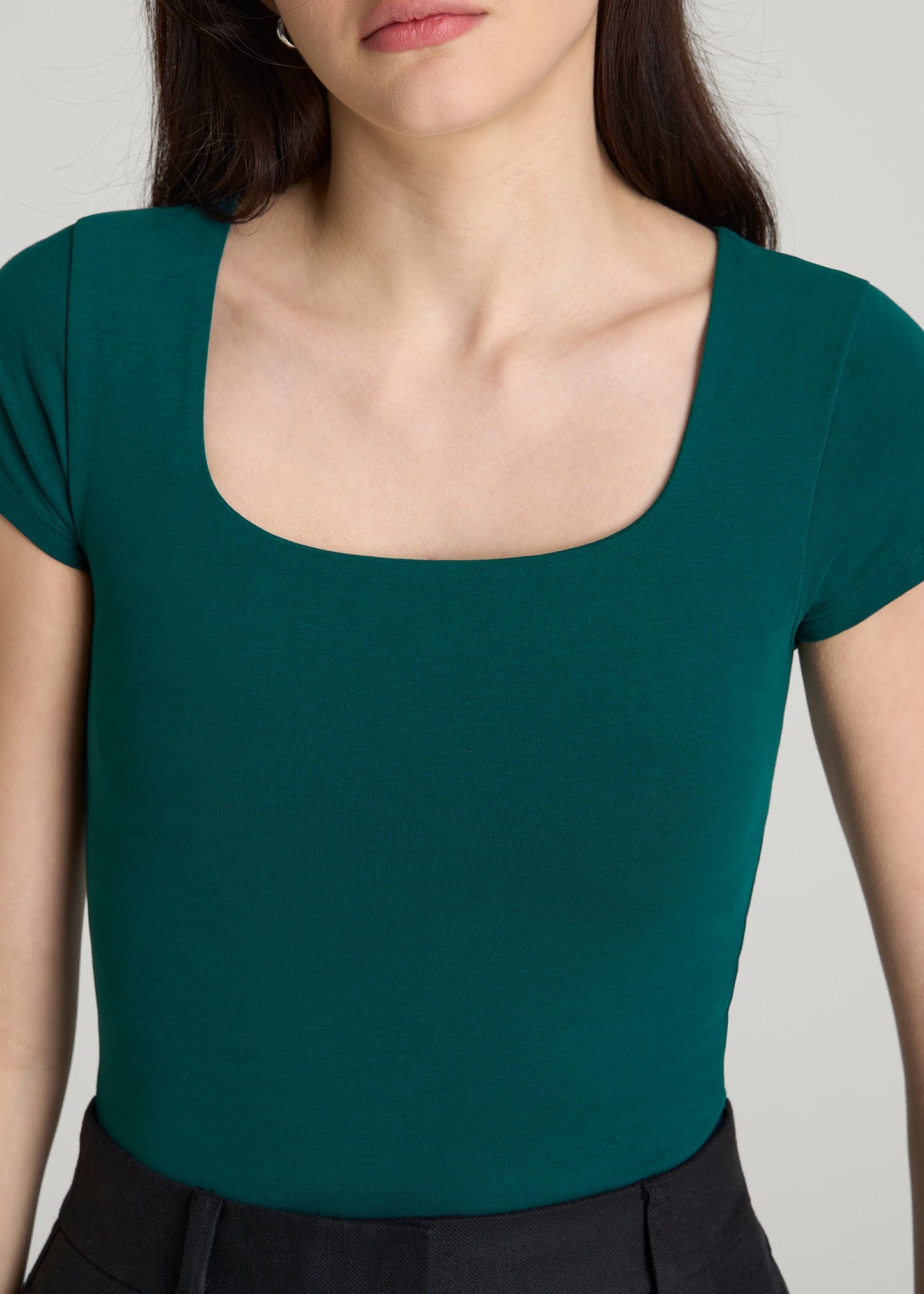 Cotton Blend Short Sleeve Square Neck Bodysuit for Tall Women in Deep Teal