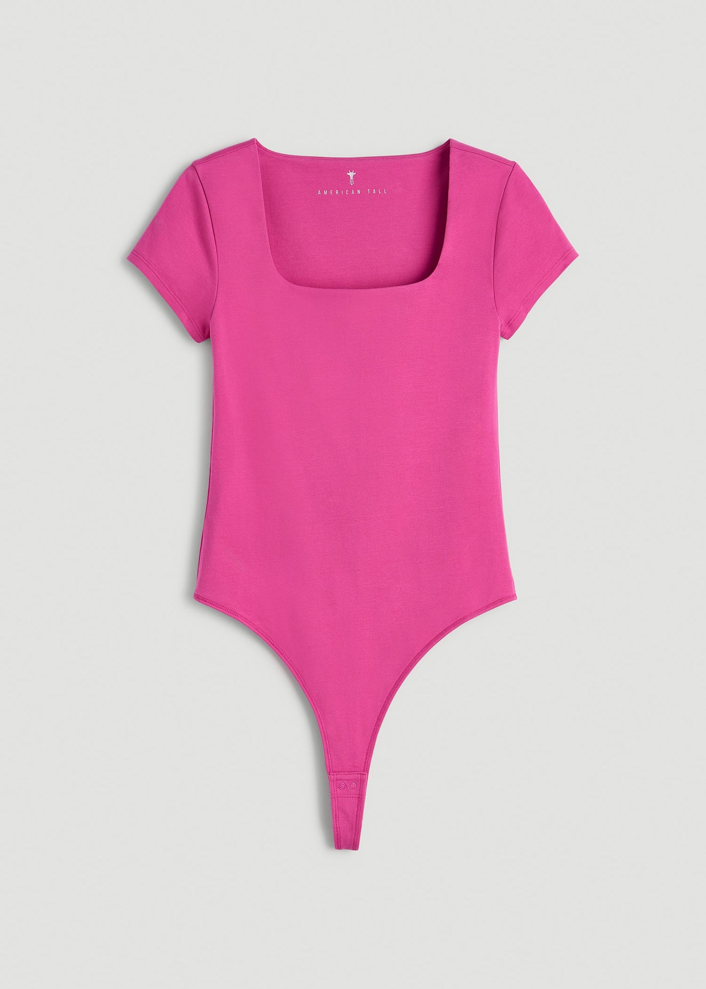 Cotton Blend Short Sleeve Square Neck Bodysuit for Tall Women in Magenta