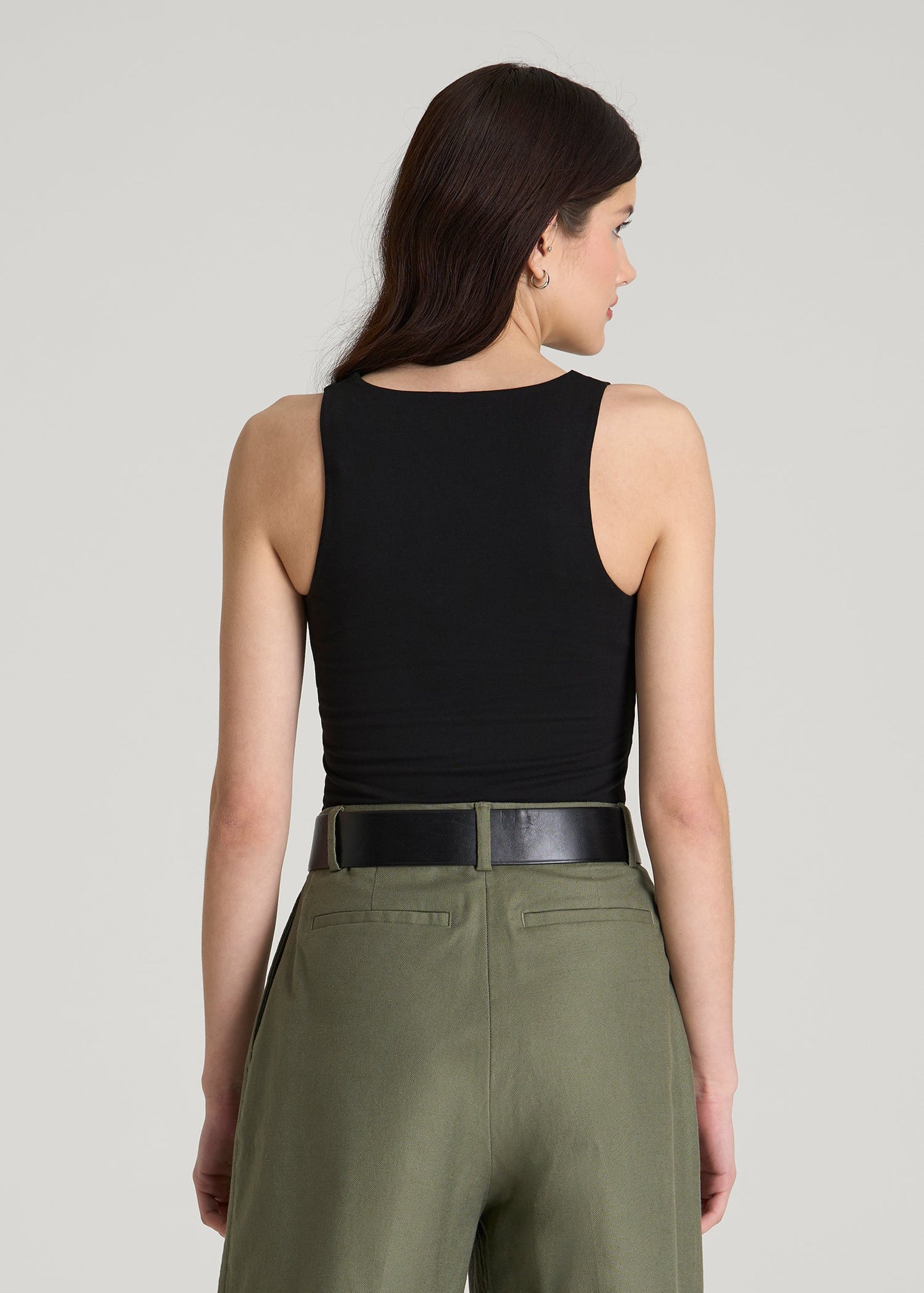 Cotton Blend Sleeveless V-Neck Bodysuit for Tall Women in Black