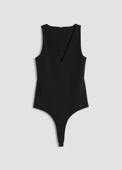 Cotton Blend Sleeveless V-Neck Bodysuit for Tall Women in Black