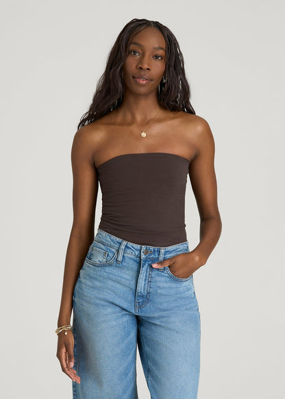 Cotton Blend Tube Top for Tall Women in Espresso
