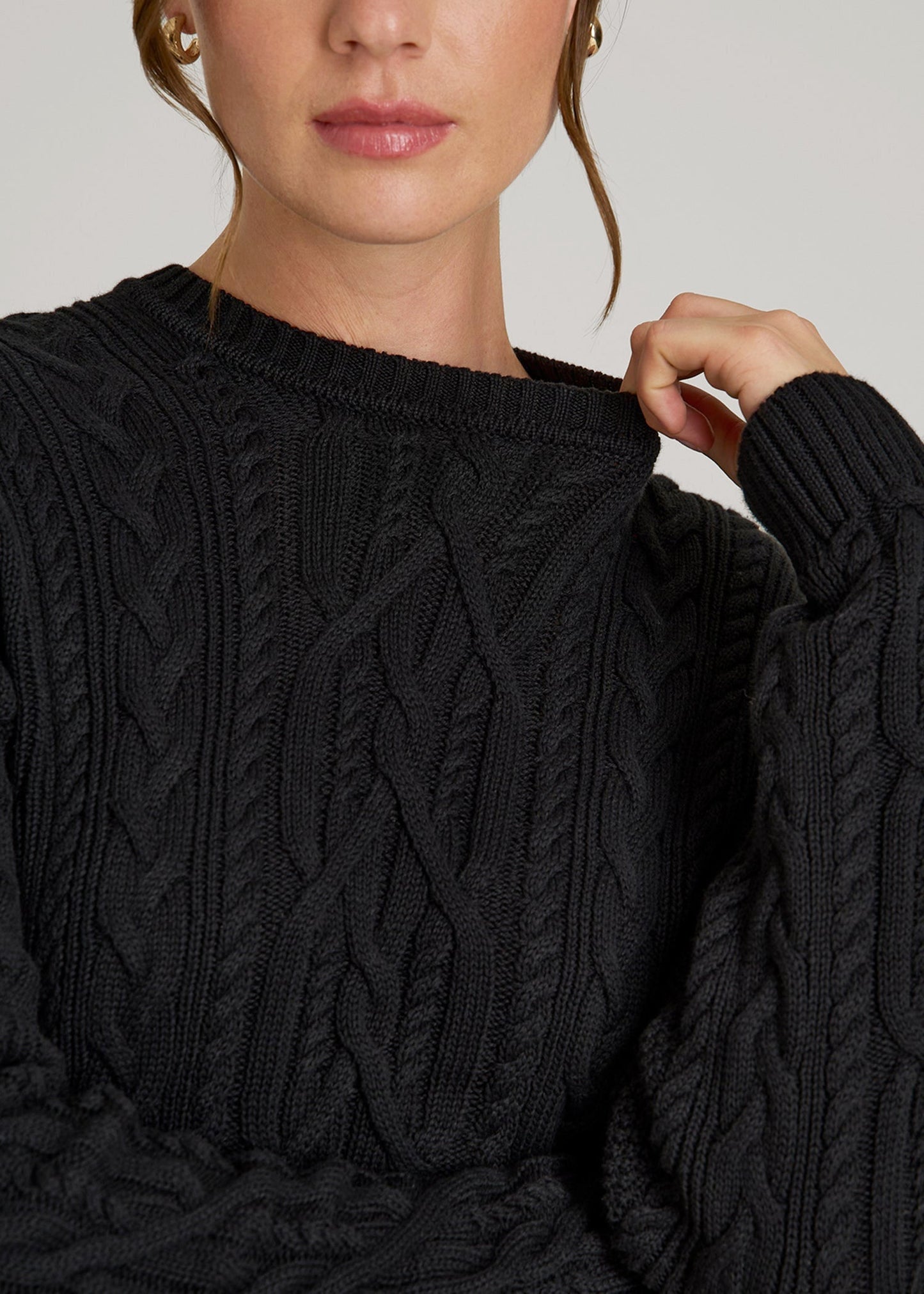 Cotton Crewneck Sweater for Tall Women in Black