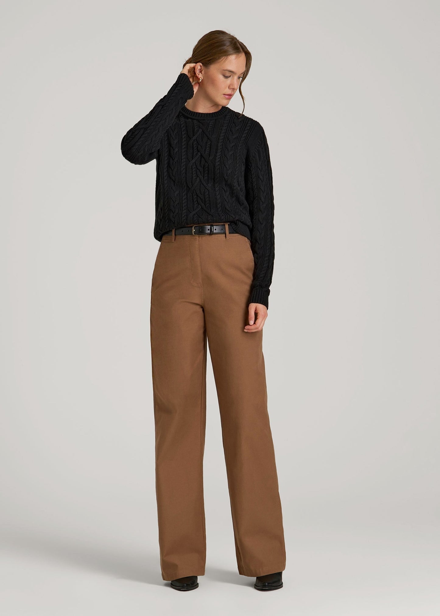 Cotton Crewneck Sweater for Tall Women in Black