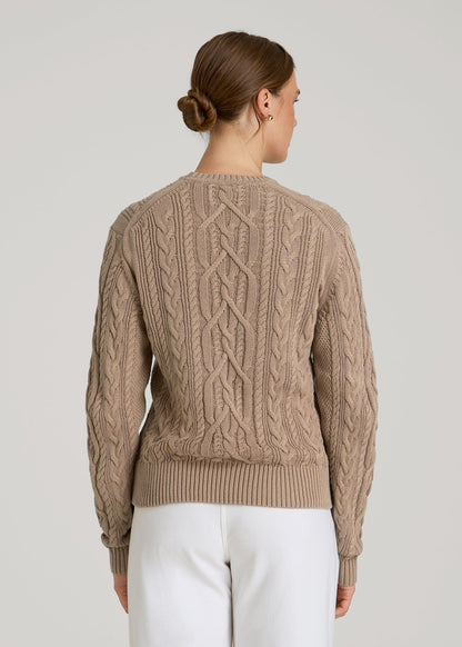 Cotton Crewneck Sweater for Tall Women in Stucco