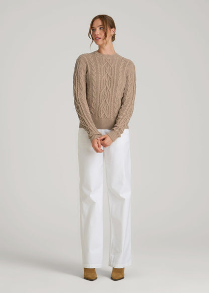 Cotton Crewneck Sweater for Tall Women in Stucco