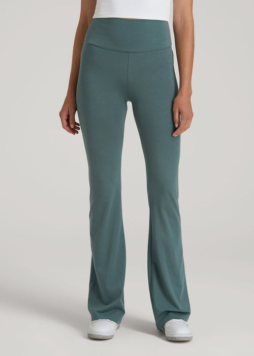 Cotton Flare Leggings for Tall Women in Balsam Green