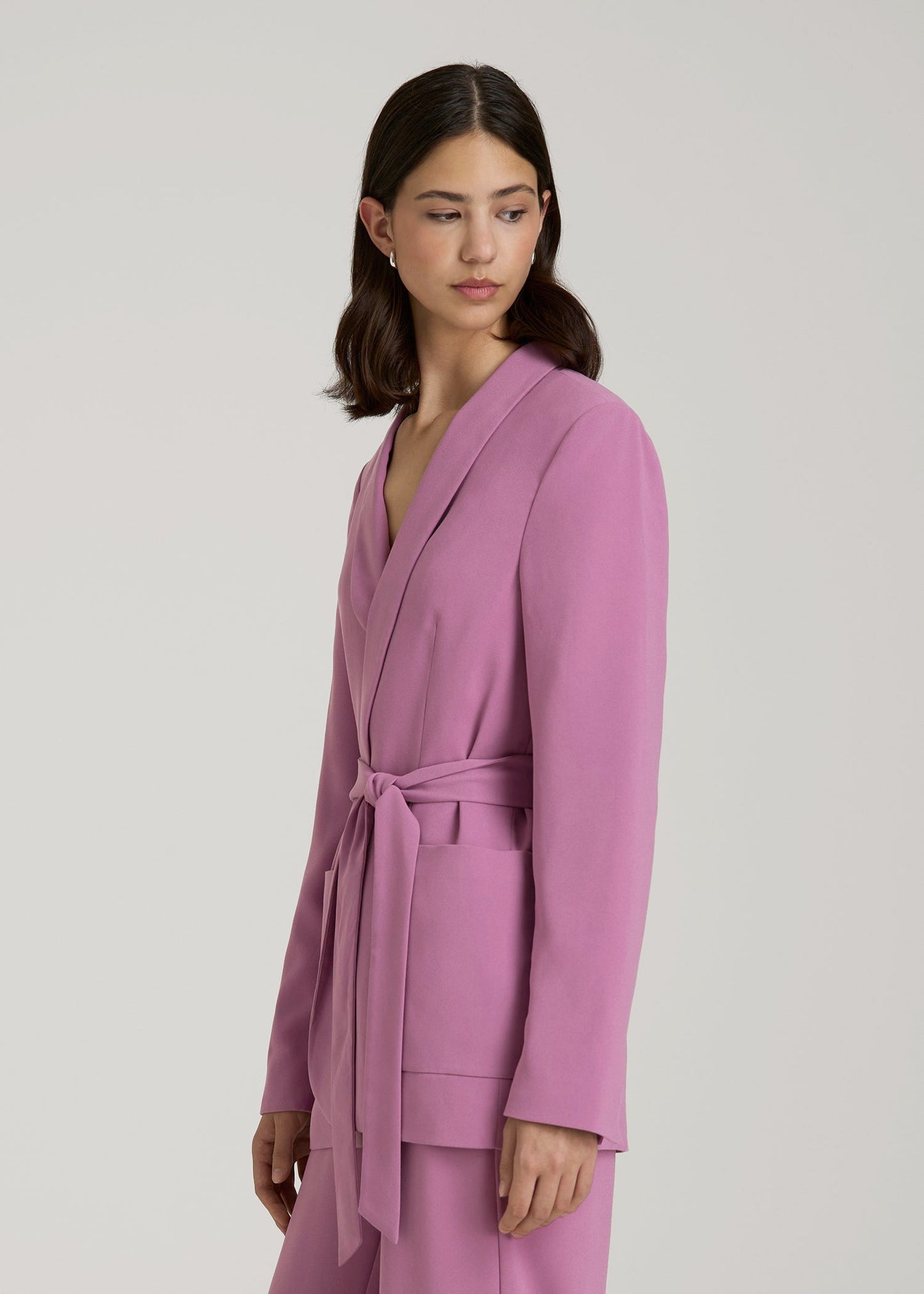 Crepe Wrap Blazer for Tall Women in Argyle Purple