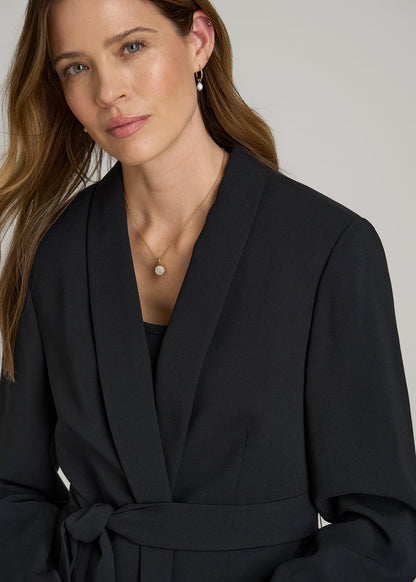 Crepe Wrap Blazer for Tall Women in Black