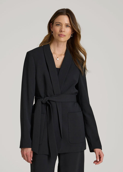 Crepe Wrap Blazer for Tall Women in Black