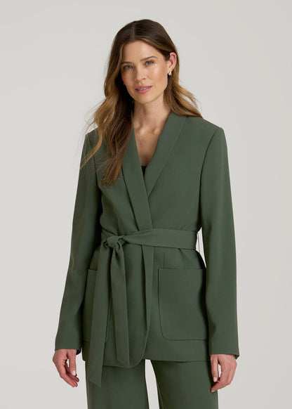 Crepe Wrap Blazer for Tall Women in Climbing Ivy