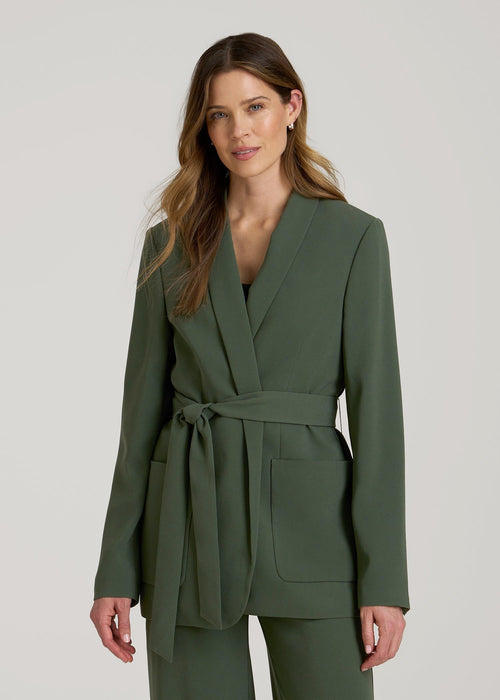 Crepe Wrap Blazer for Tall Women in Climbing Ivy
