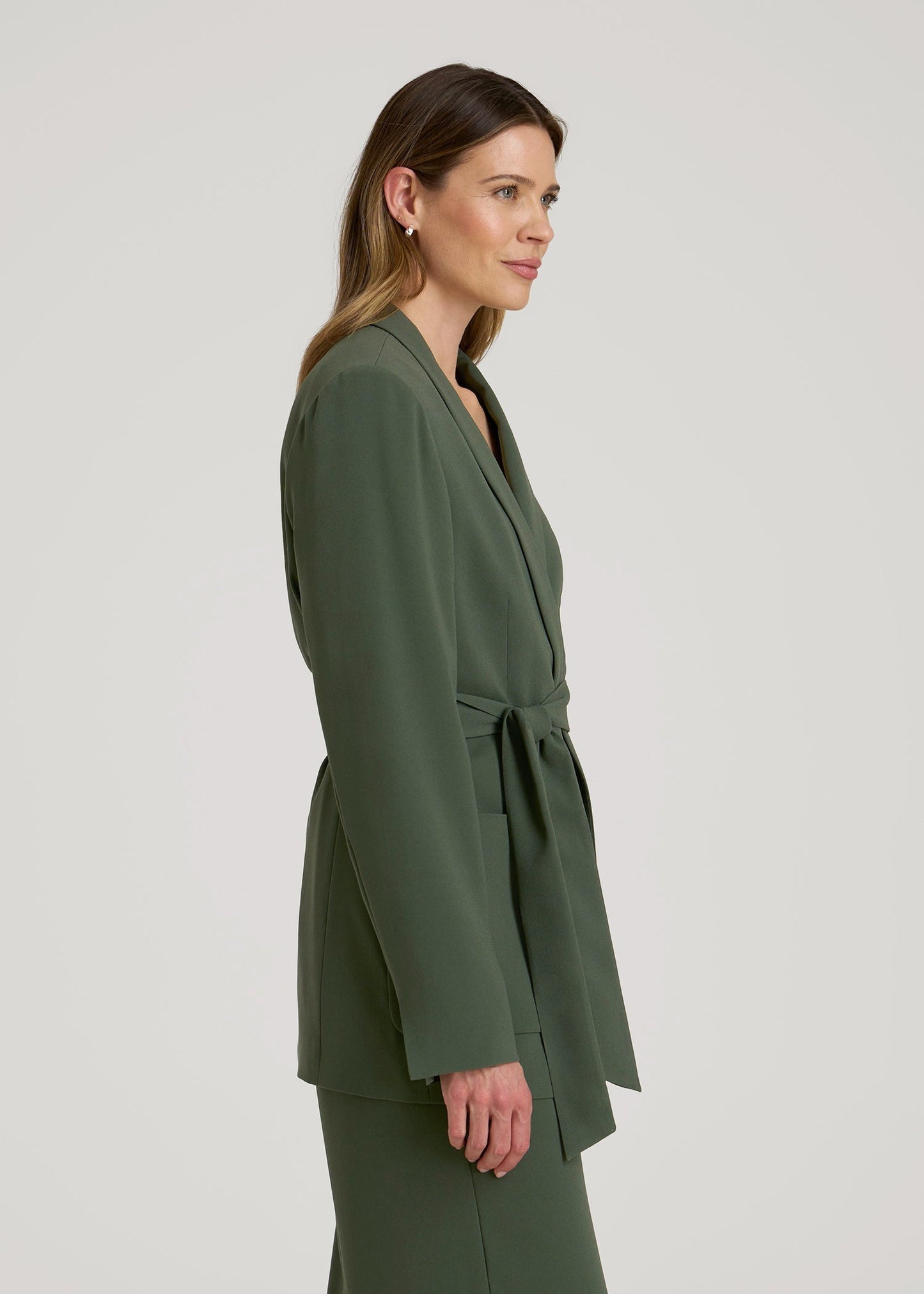 Crepe Wrap Blazer for Tall Women in Climbing Ivy