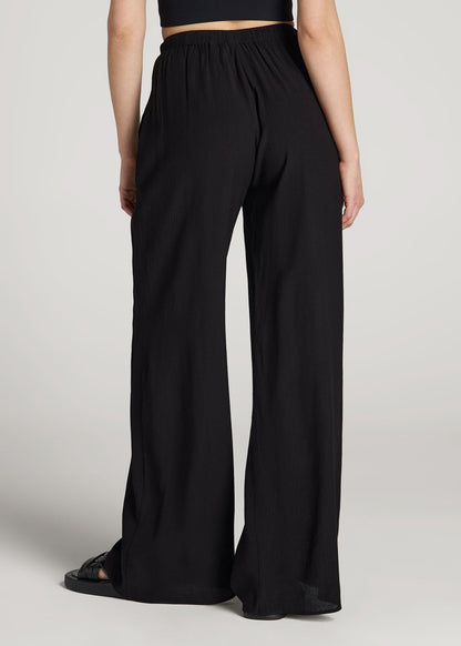 Crinkle Pull-on Wide-leg Pants for Tall Women in Black
