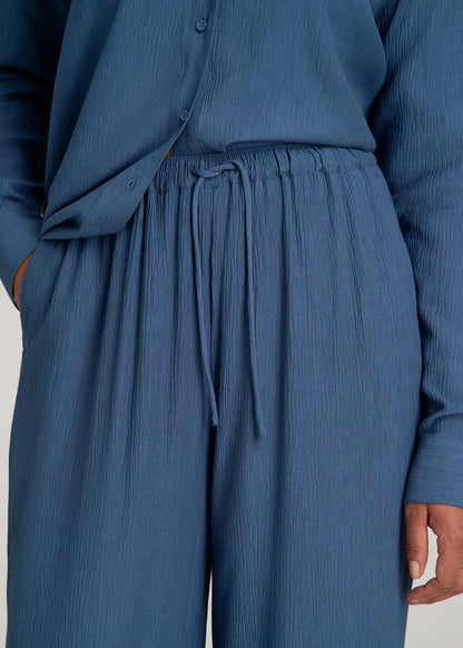 Crinkle Pull-on Wide-leg Pants for Tall Women in Flag Blue