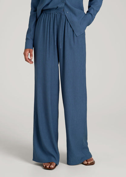 Crinkle Pull-on Wide-leg Pants for Tall Women in Flag Blue