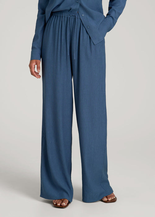 Crinkle Pull-on Wide-leg Pants for Tall Women in Flag Blue