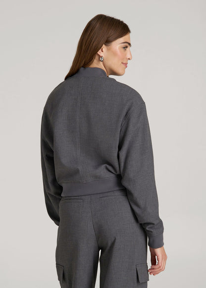 Cropped Bomber Jacket for Tall Women in Graphic Charcoal