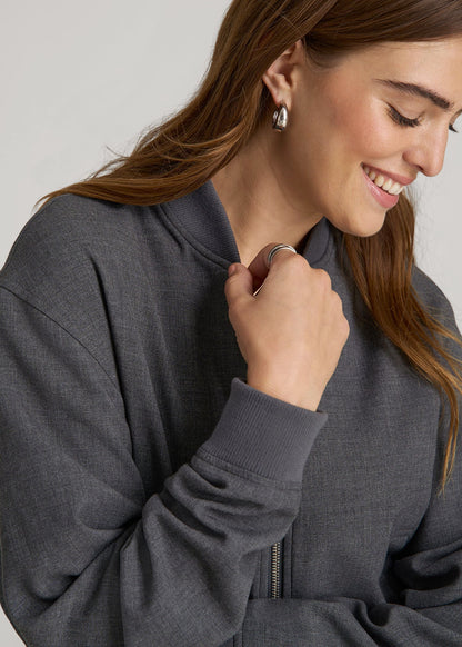 Cropped Bomber Jacket for Tall Women in Graphic Charcoal