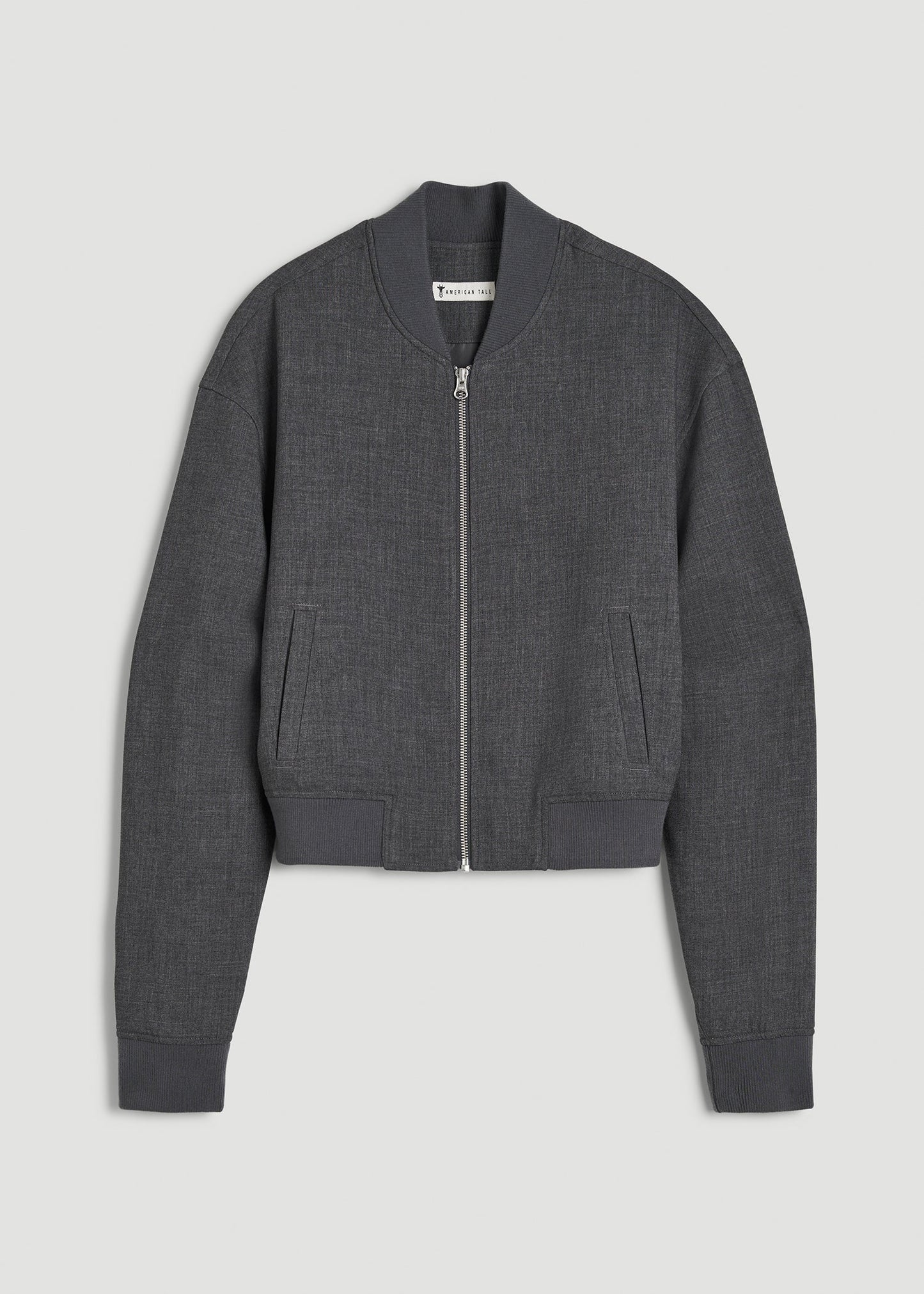 Cropped Bomber Jacket for Tall Women in Graphic Charcoal