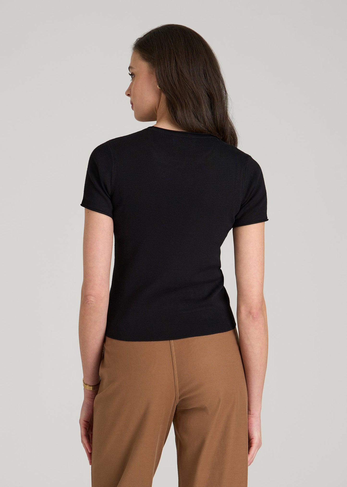 Cropped Knit Tee for Tall Women in Black