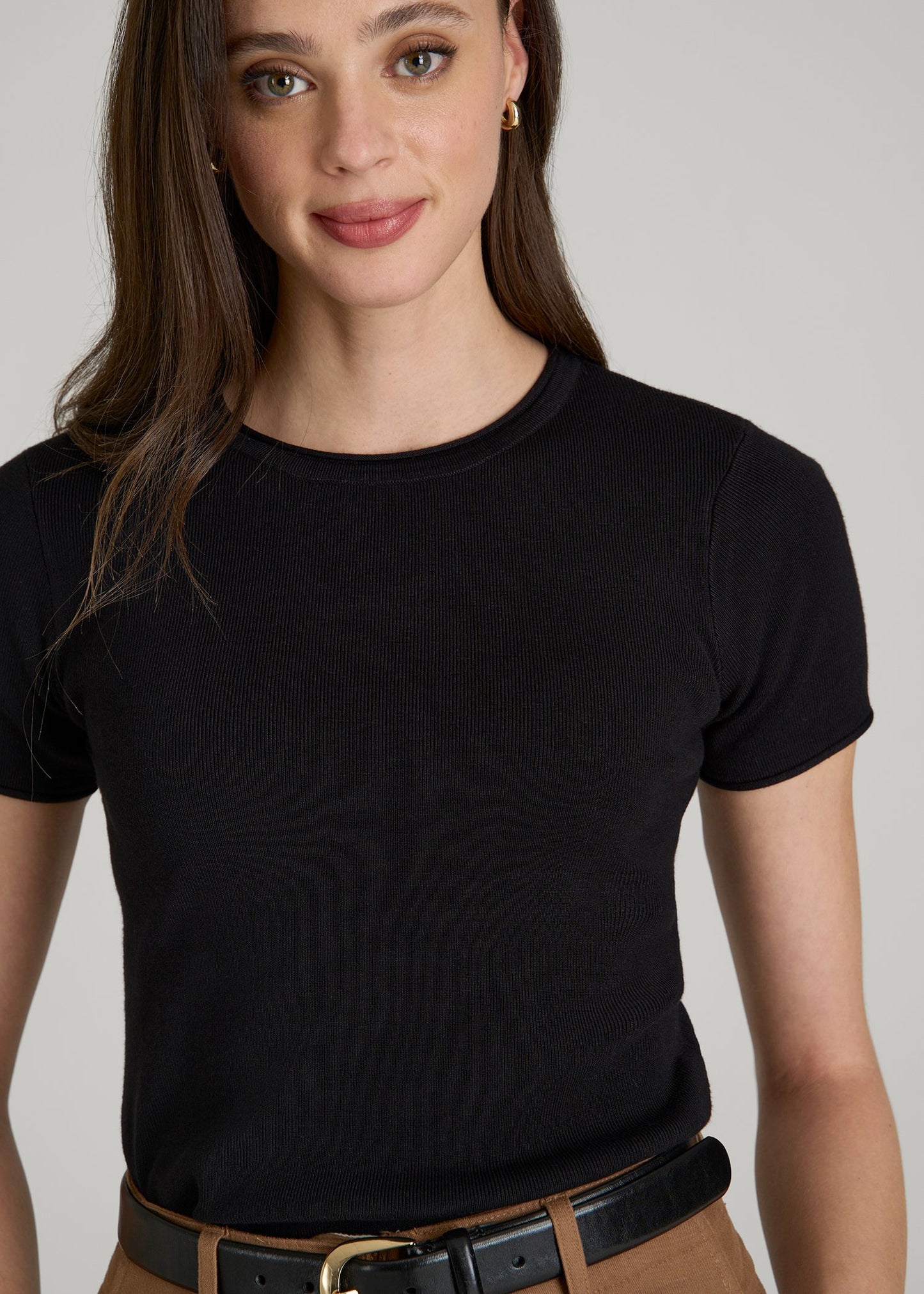 Cropped Knit Tee for Tall Women in Black