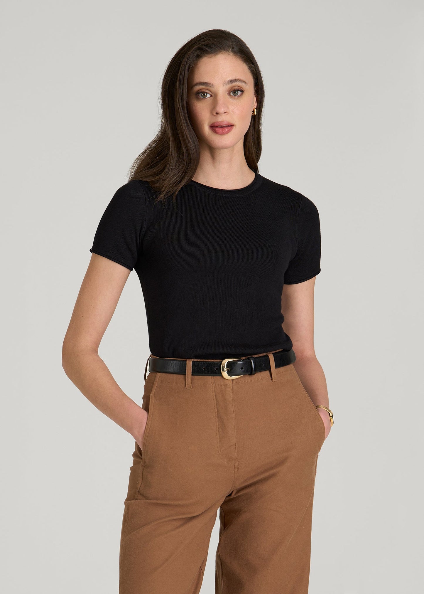 Cropped Knit Tee for Tall Women in Black