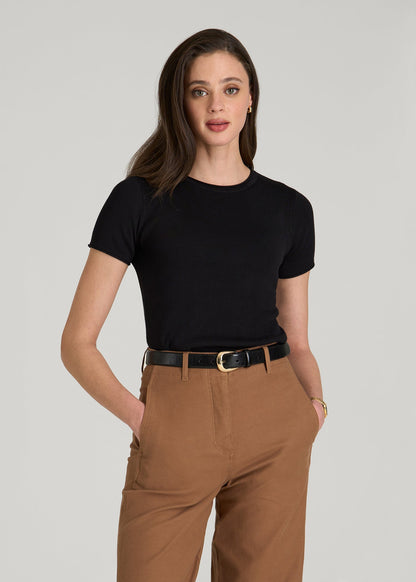 Cropped Knit Tee for Tall Women in Black