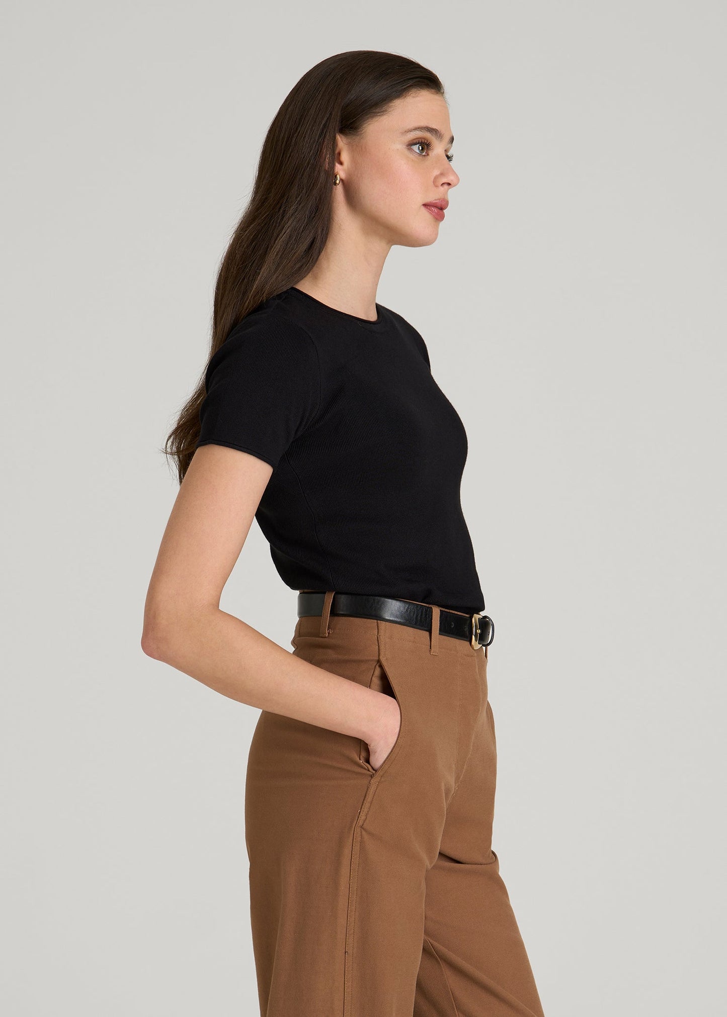 Cropped Knit Tee for Tall Women in Black