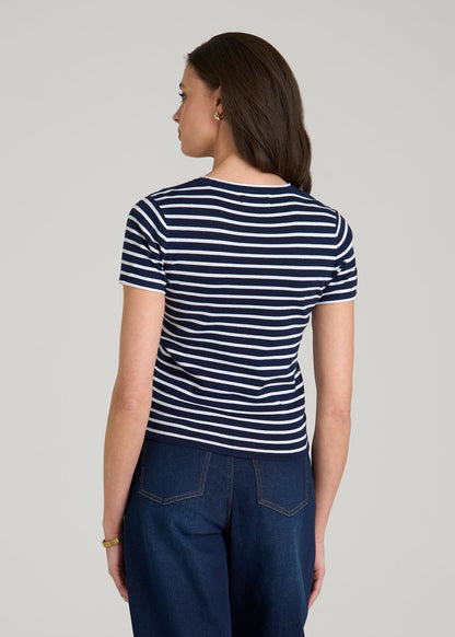 Cropped Knit Tee for Tall Women in Bold Navy Stripe