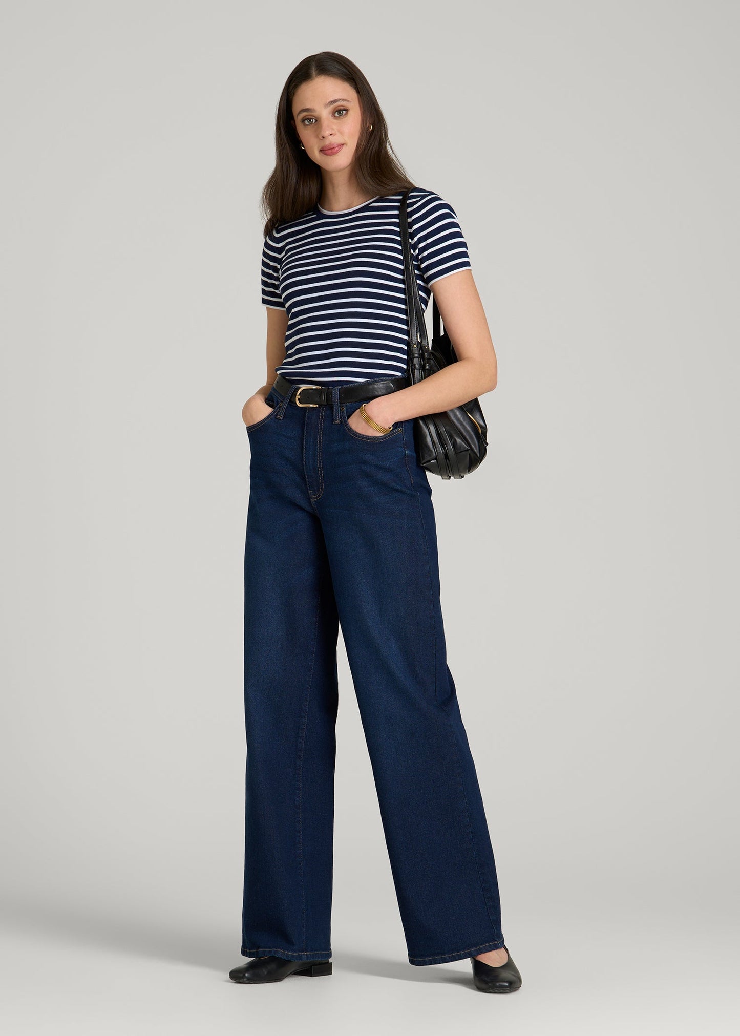 Cropped Knit Tee for Tall Women in Bold Navy Stripe