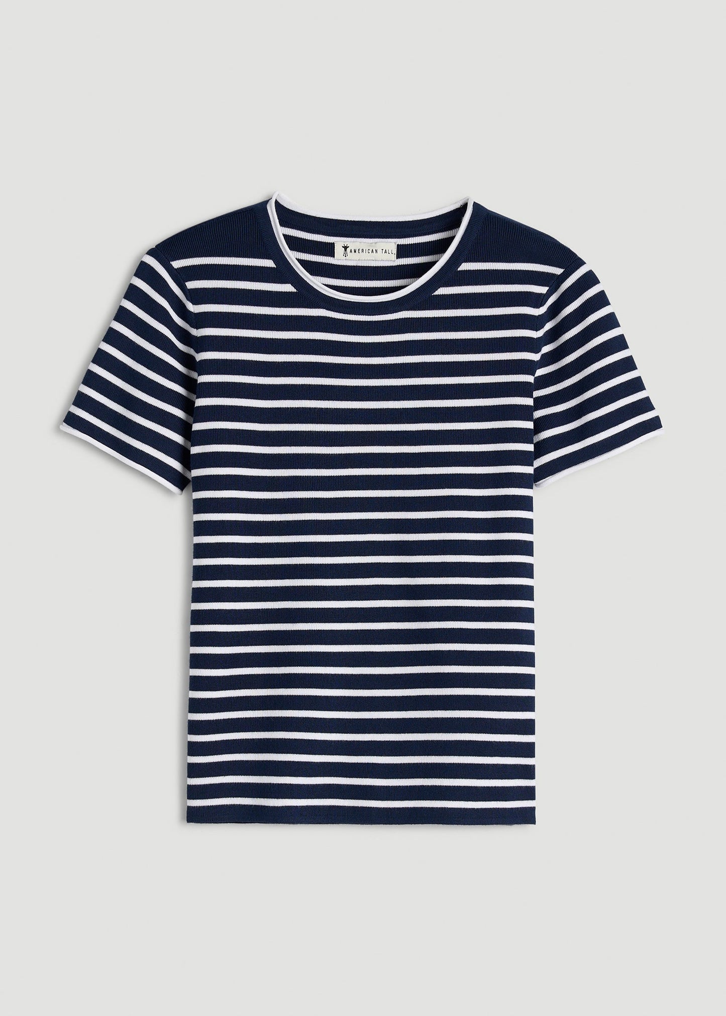Cropped Knit Tee for Tall Women in Bold Navy Stripe