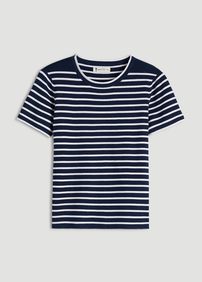 Cropped Knit Tee for Tall Women in Bold Navy Stripe
