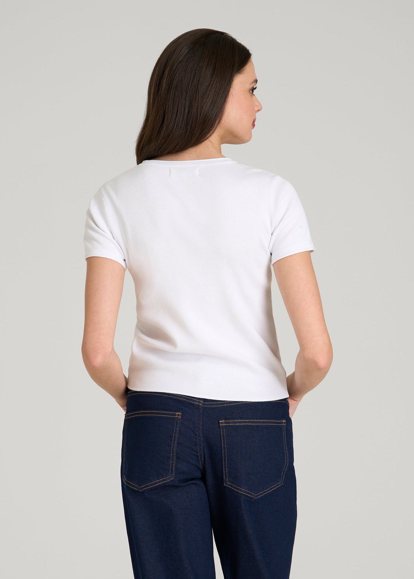 Cropped Knit Tee for Tall Women in White