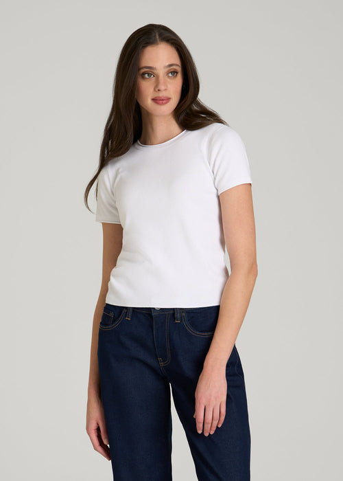 Cropped Knit Tee for Tall Women in White