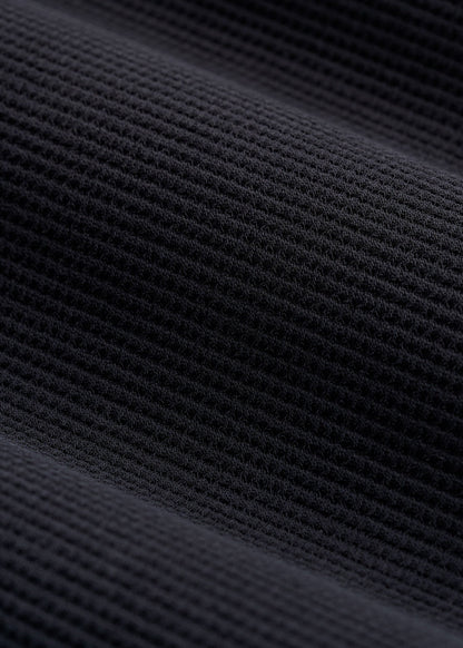 Cropped Long Sleeve Waffle Shirt for Tall Women in Black