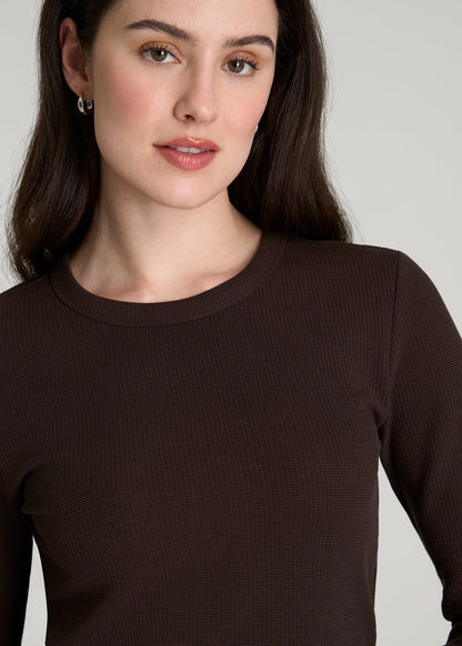 Cropped Long Sleeve Waffle Top for Tall Women in Espresso