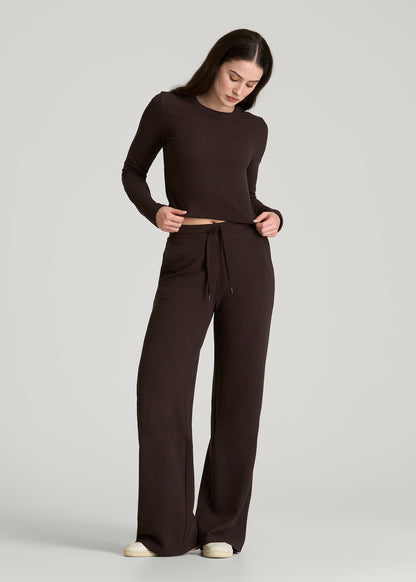 Cropped Long Sleeve Waffle Top for Tall Women in Espresso