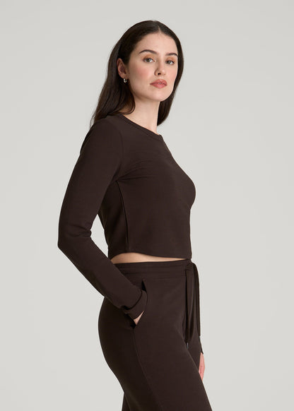 Cropped Long Sleeve Waffle Top for Tall Women in Espresso