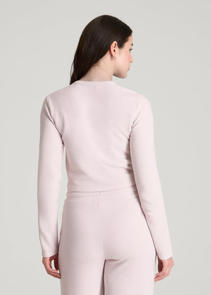 Cropped Long Sleeve Waffle Top for Tall Women in Grey Lilac