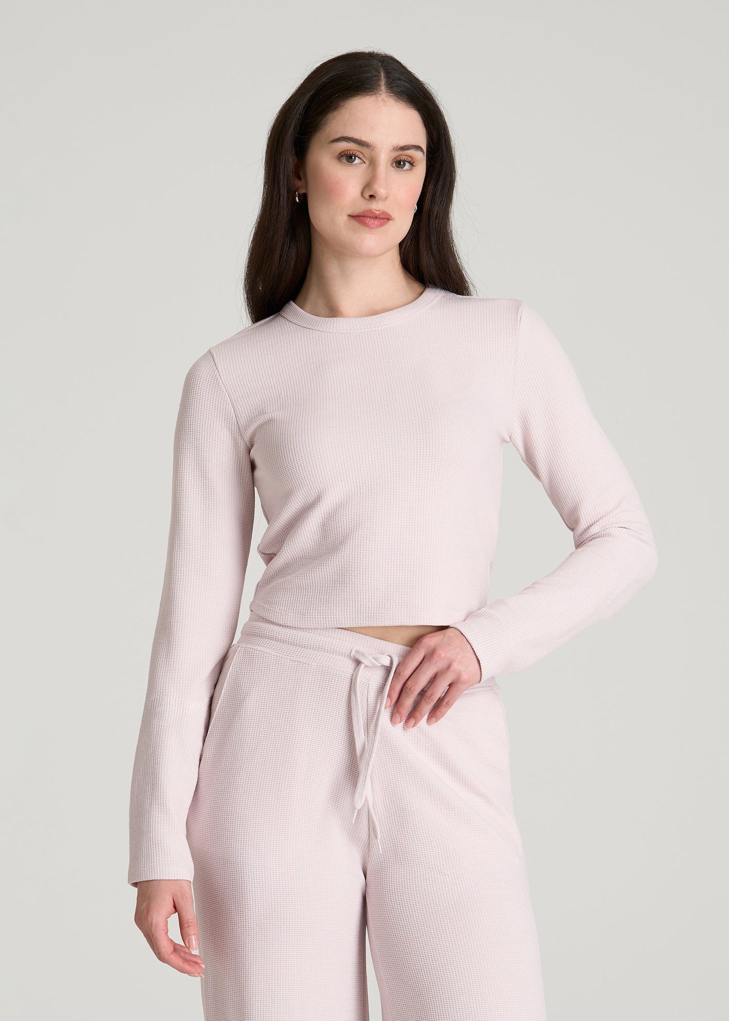Cropped Long Sleeve Waffle Top for Tall Women in Grey Lilac