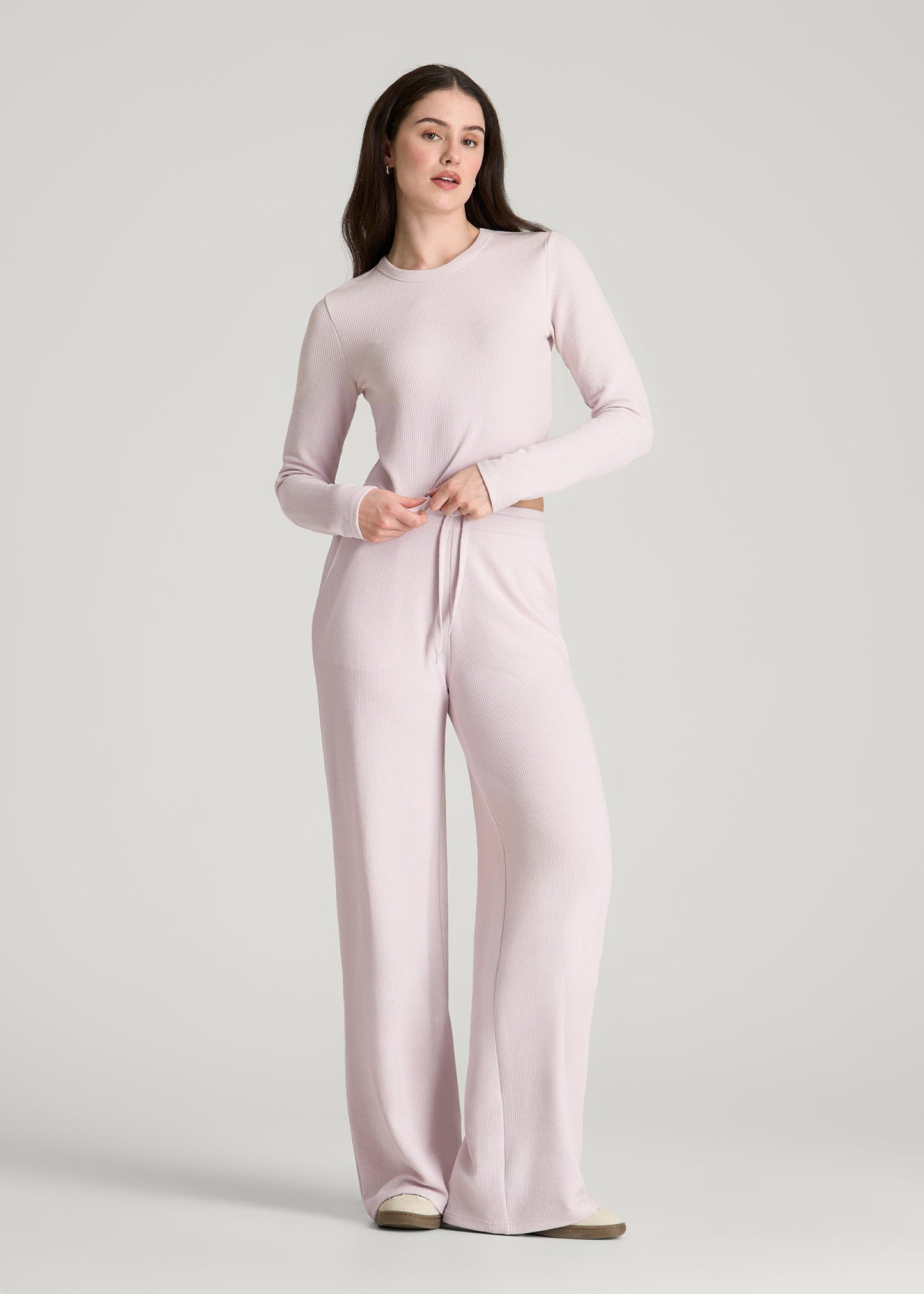 Cropped Long Sleeve Waffle Top for Tall Women in Grey Lilac