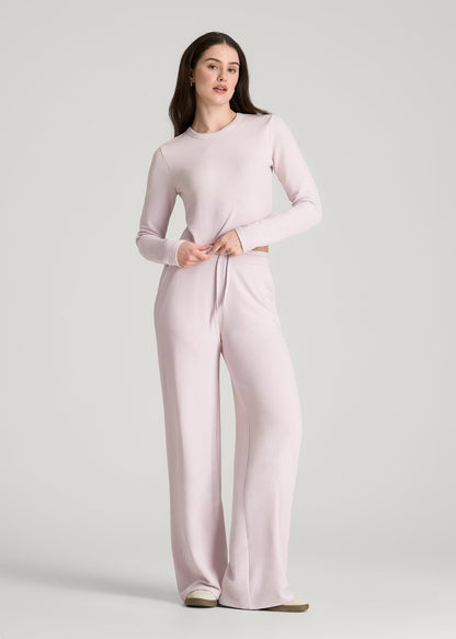 Cropped Long Sleeve Waffle Top for Tall Women in Grey Lilac