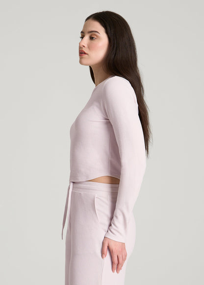 Cropped Long Sleeve Waffle Top for Tall Women in Grey Lilac